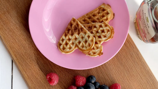Gluten-Free Waffles with Ice Cream & Raspberry Sauce