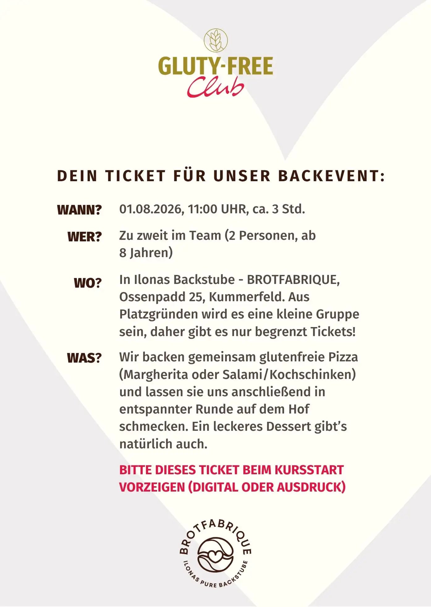 Ferien Pizza - Back Event, Team Ticket