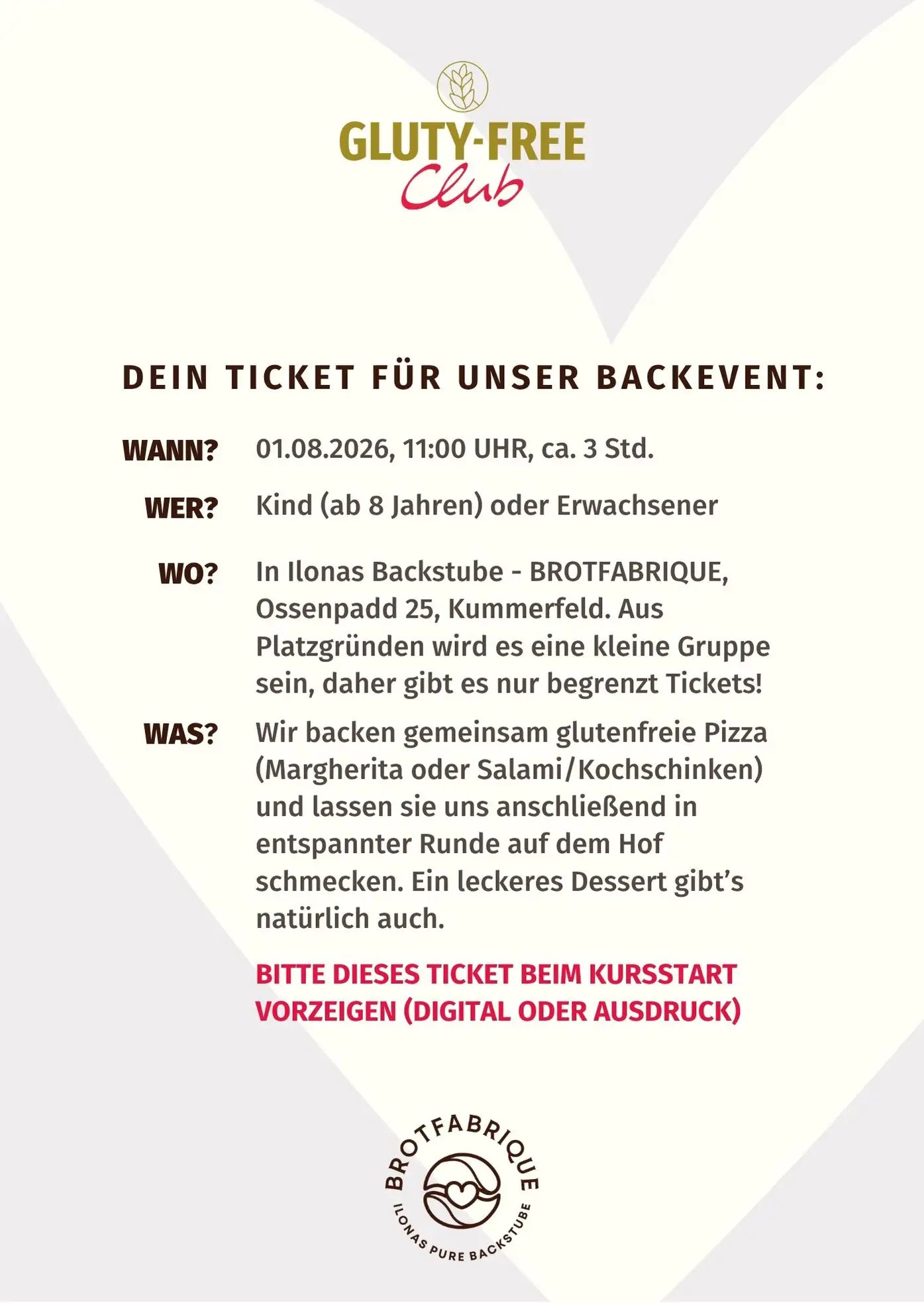 Ferien Pizza - Back Event, Einzelticket