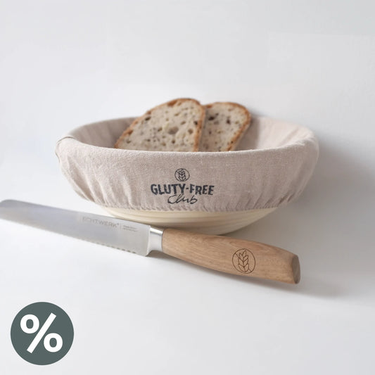 Baking Set – big proofing basket & bread knife for gluten-free baking
