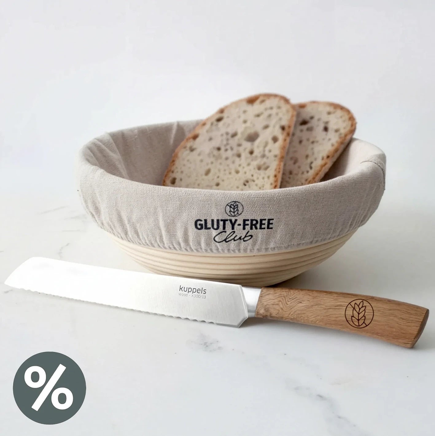 Baking Set – big proofing basket & bread knife for gluten-free baking