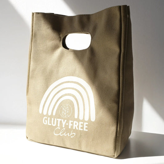 Insulated rainbow lunch bag, gluten-free labeled