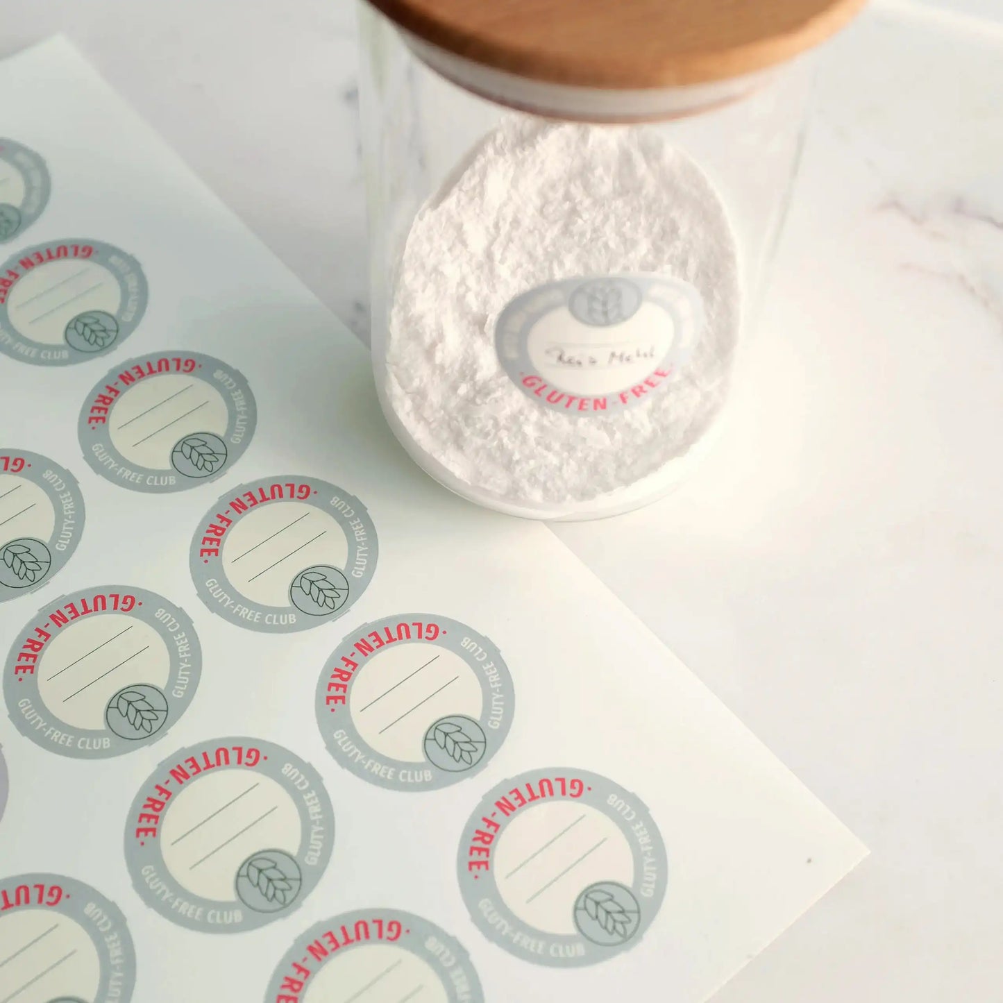 Vinyl Aufkleber "Gluten-Free", Spülmaschinen geeignet  & beschreibbar, Set