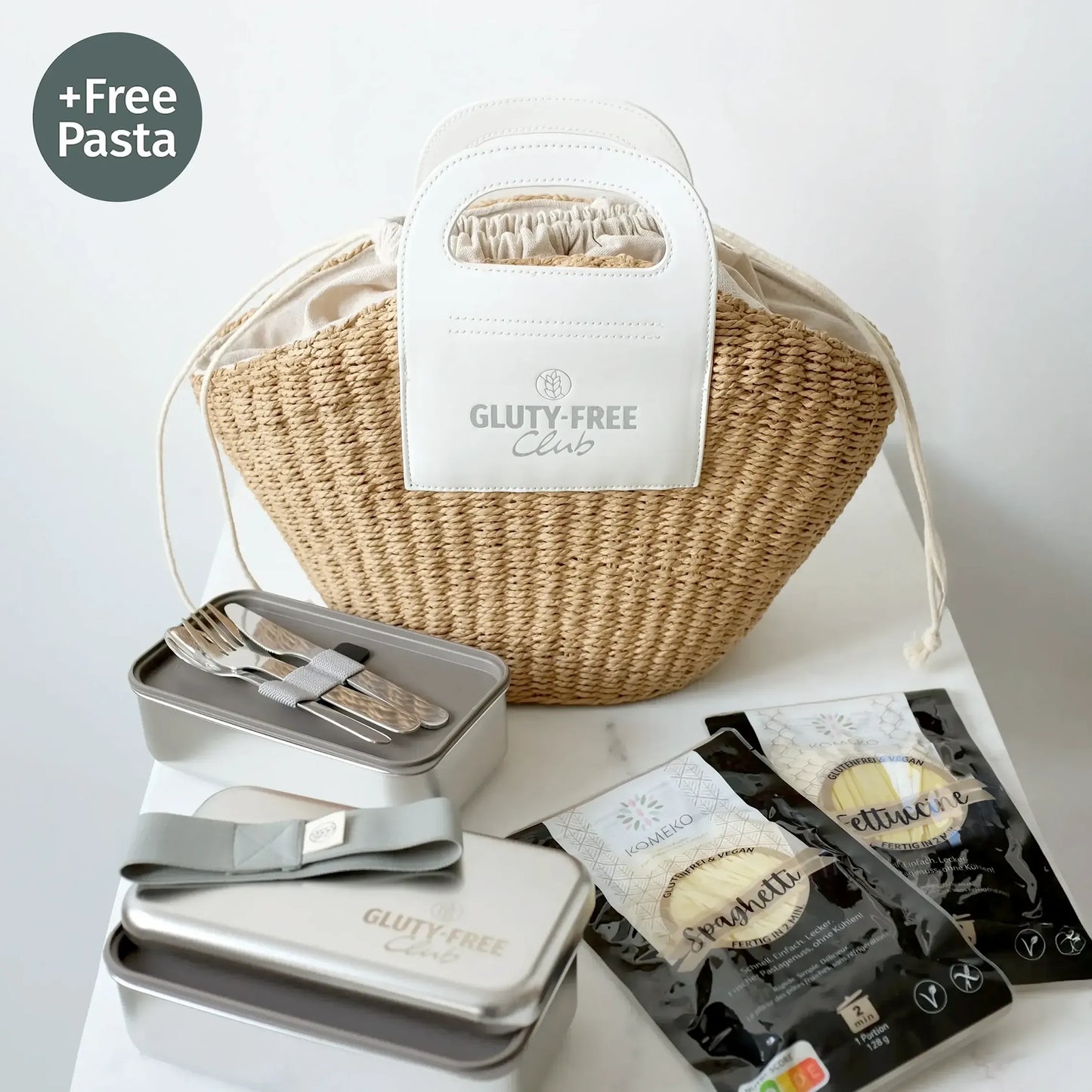 Insulated straw bag × stainless steel double lunchbox bundle × free pasta