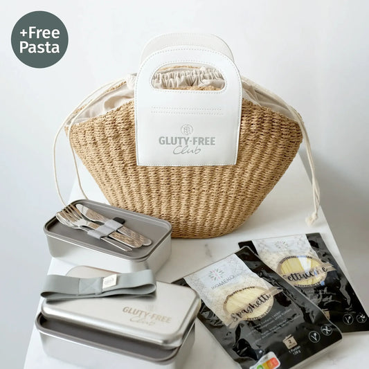 Insulated straw bag × stainless steel double lunchbox bundle × free pasta