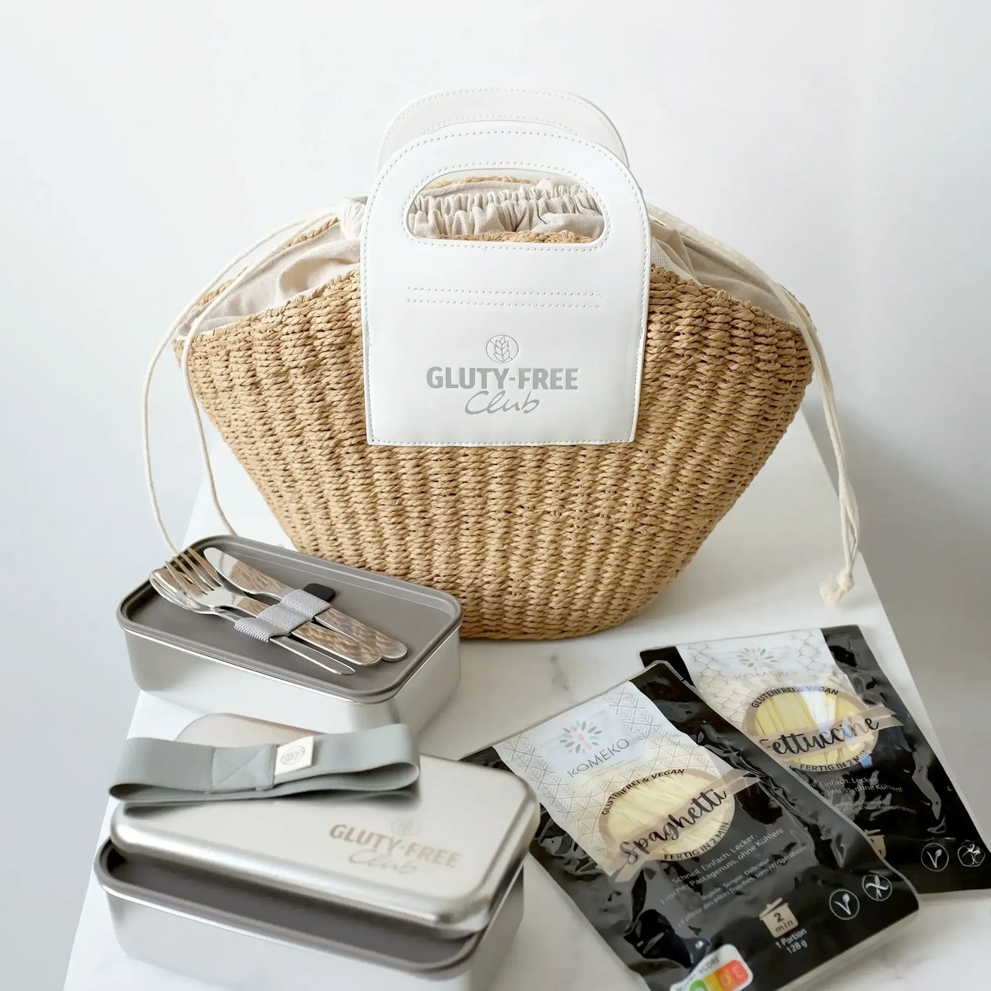 Insulated straw bag × stainless steel double lunchbox bundle × free pasta